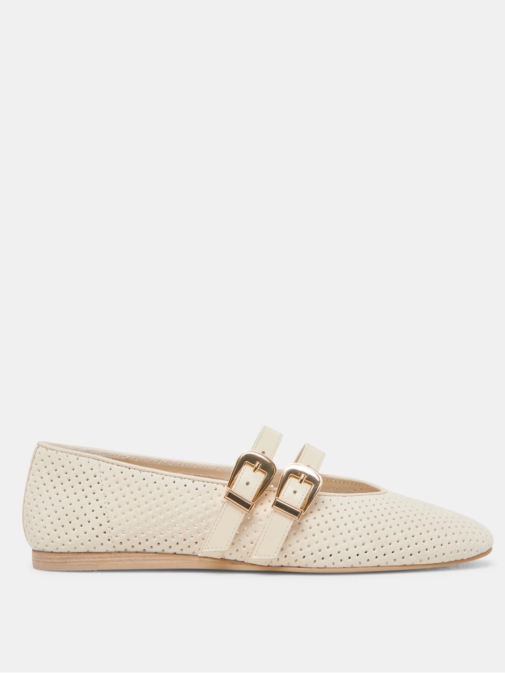 Baylee Wide Ballet Flats Bone Perforated Suede